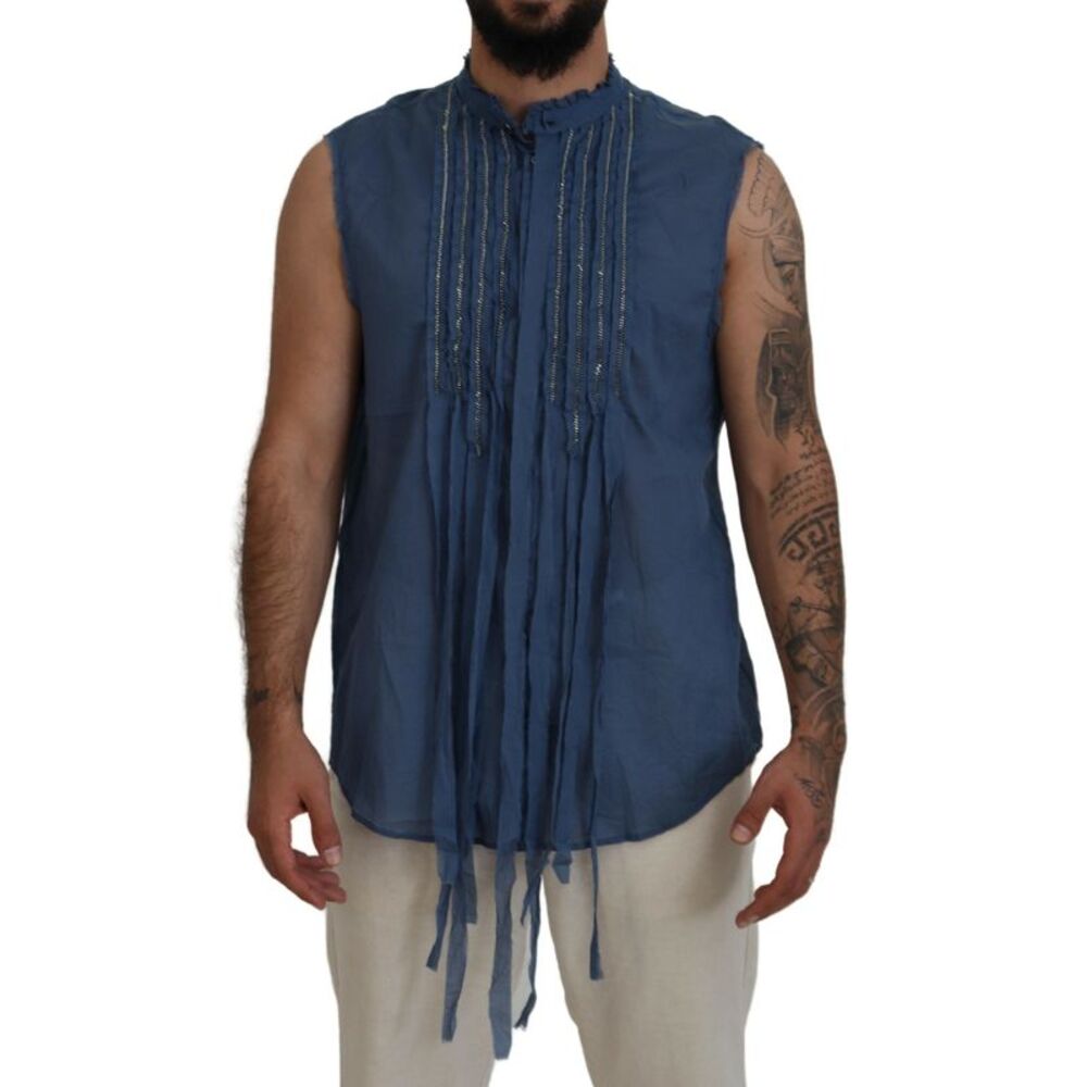 Dsquared² Blue Cotton Chain Embellishment Sleeveless Men's Shirt